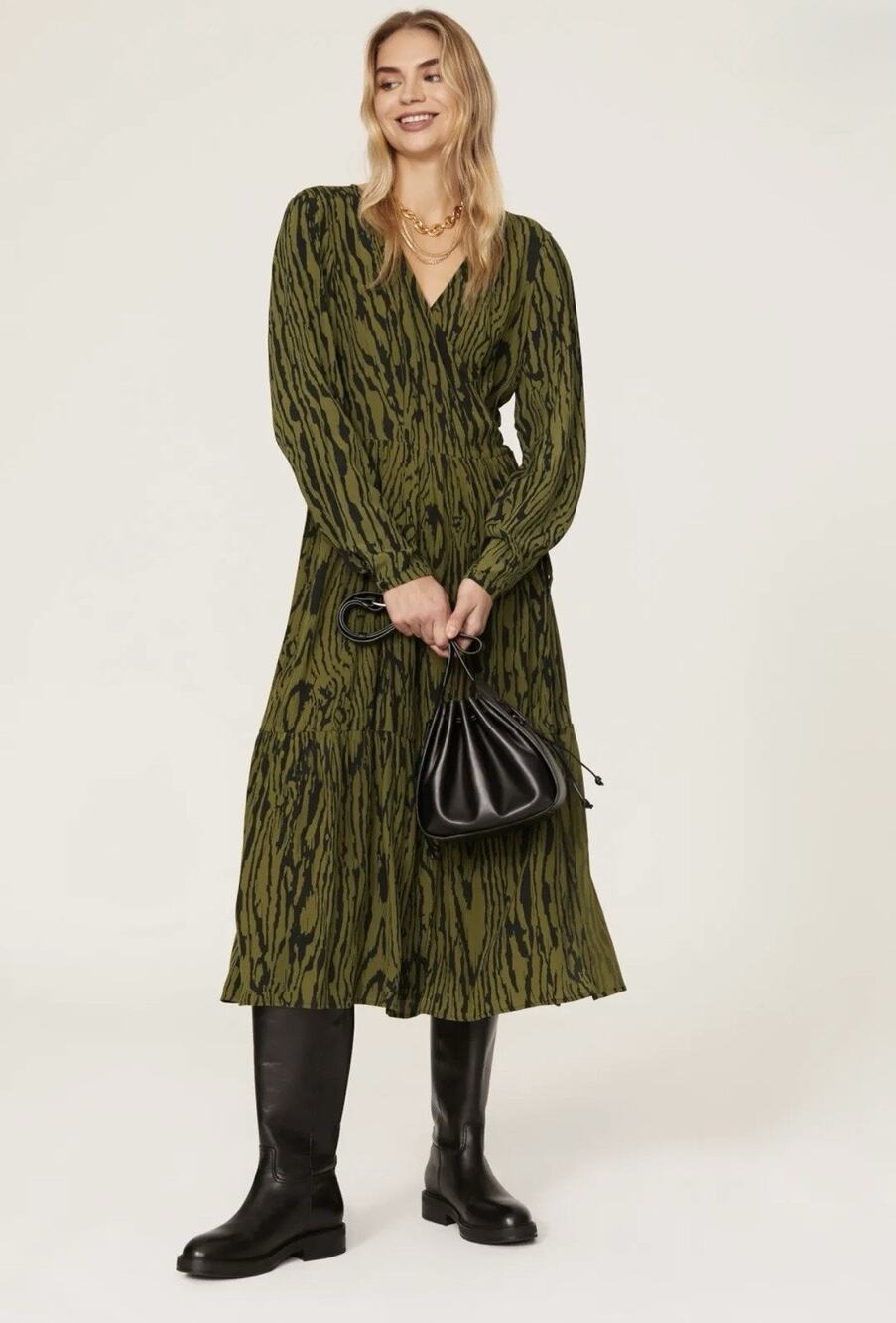 Baum Und Pferdgarten Allessia Wrap Dress — 42 / US 12 Olive Tiger Fall Scandi